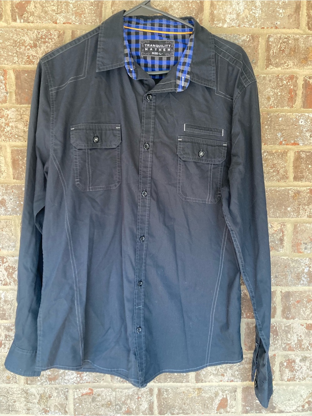 Tranquility Mayhem Button Down Shirt Solid  Black Size Large